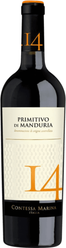 10,95 € 免费送货 | 红酒 Contessa Marina 14 D.O.C. Primitivo di Manduria 普利亚大区 意大利 Primitivo 瓶子 75 cl