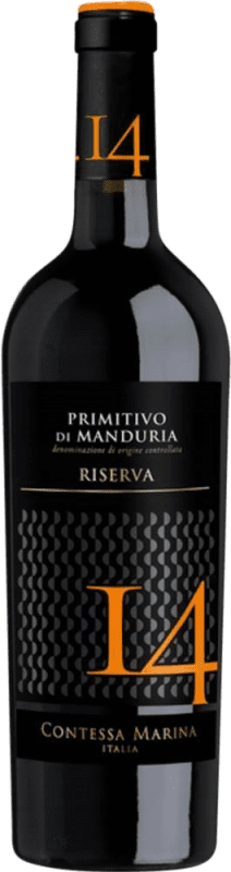 19,95 € 免费送货 | 红酒 Contessa Marina 14 预订 D.O.C. Primitivo di Manduria 普利亚大区 意大利 Primitivo 瓶子 75 cl