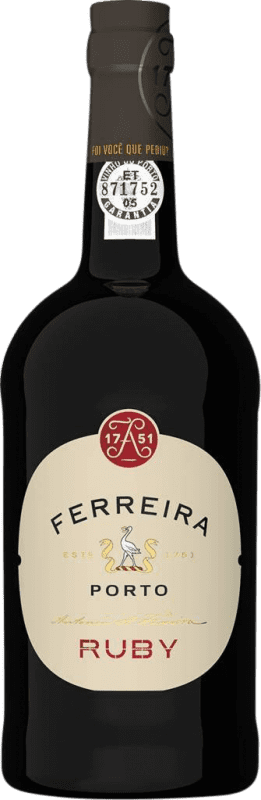 19,95 € Kostenloser Versand | Likörwein Sogrape Ferreira Ruby I.G. Porto Porto Portugal Nebbiolo, Touriga Nacional, Tinta Amarela, Tinta Cão, Tinta Barroca Flasche 75 cl