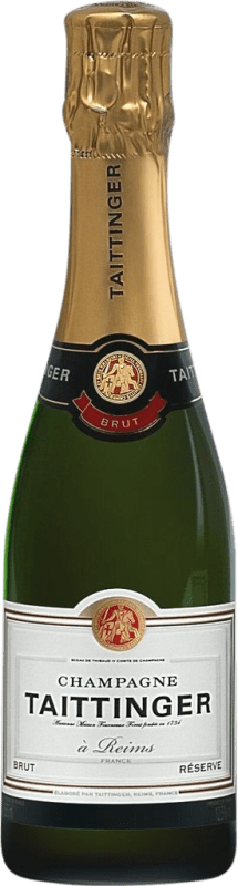 29,95 € Бесплатная доставка | Белое игристое Taittinger брют Резерв A.O.C. Champagne шампанское Франция Pinot Black, Chardonnay, Pinot Meunier Половина бутылки 37 cl