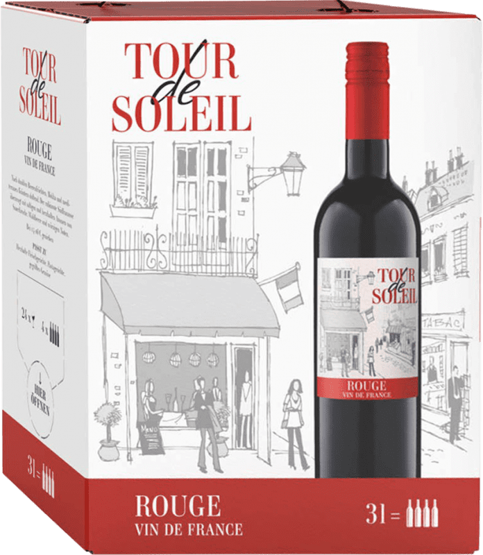 9,95 € 送料無料 | 赤ワイン Tour de Soleil Rouge フランス Merlot, Syrah, Cabernet, Marselan Bag in Box 3 L