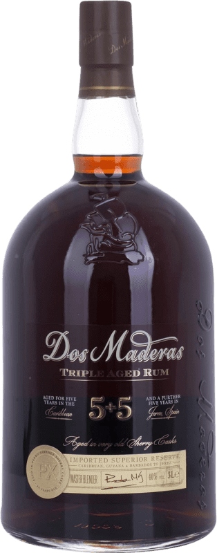 269,95 € Spedizione Gratuita | Rum Enrique Mendoza Dos Maderas P.X. 5+5 Barbados Bottiglia Speciale 3 L