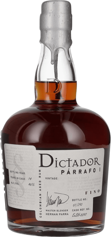 164,95 € Envío gratis | Ron Dictador Párrafo I Fino Vintage Colombia 14 Años Botella 70 cl