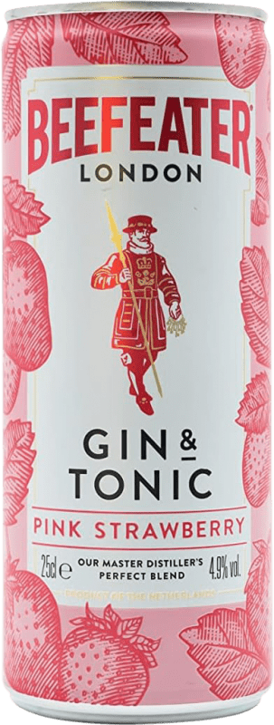 33,95 € 免费送货 | 盒装12个 调和剂 Mixer Beefeater Pink — 粉红, Cocktail — 鸡尾酒 英国 罐 25 cl GinTonic — 杜松子酒配奎宁水, Strawberry — 草莓