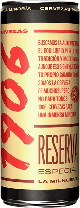 19,95 € Envio grátis | Caixa de 10 unidades Cerveja Estrella Galicia 1906 Especial Reserva Espanha Lata 33 cl