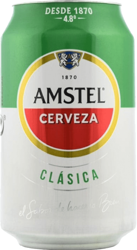 19,95 € 免费送货 | 盒装24个 啤酒 Amstel Clásica Lager 荷兰 铝罐 33 cl