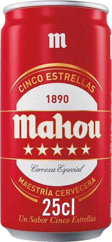 29,95 € 送料無料 | 24個入りボックス ビール Mahou 5 Estrellas Lager, 特別, Dorada — ゴールデン スペイン 缶 25 cl