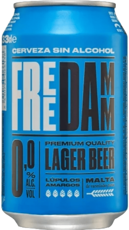 29,95 € Envío gratis | Caja de 24 unidades Cerveza Free Damm España Lata 33 cl
