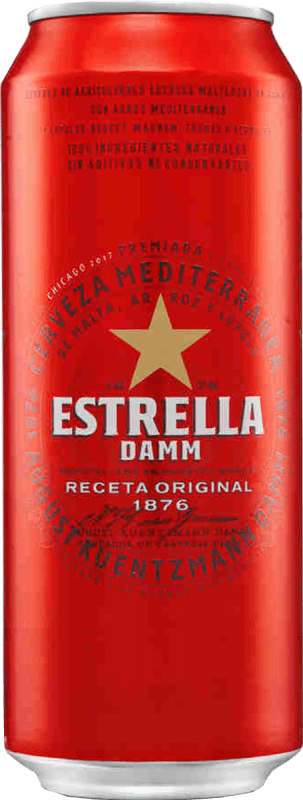56,95 € Kostenloser Versand | 24 Einheiten Box Bier Estrella Damm Lager Mediterránea Spanien Mittlere Blechdose 50 cl