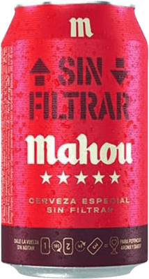 33,95 € Envio grátis | Caixa de 24 unidades Cerveja Mahou Especial, Sin Filtrar — Não Filtrado Espanha Lata 33 cl