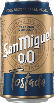 32,95 € 免费送货 | 盒装24个 啤酒 San Miguel Lager, Tostada — 琥珀色啤酒 西班牙 罐 33 cl 0.0 零点零 不含酒精