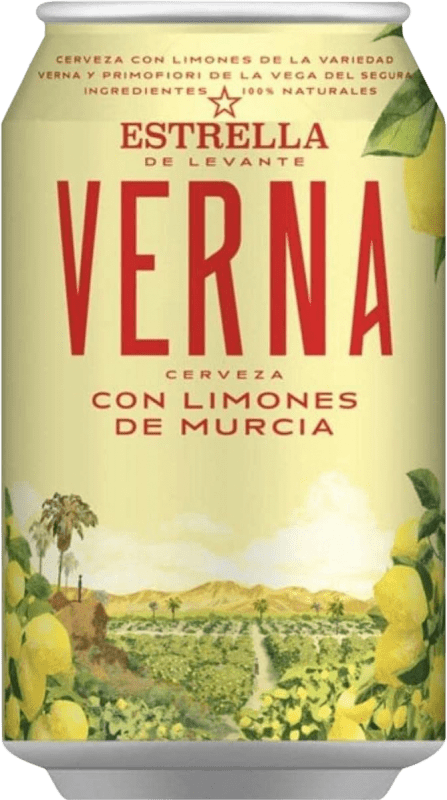 32,95 € Envío gratis | Caja de 24 unidades Cerveza Estrella de Levante España Lata 33 cl Limón