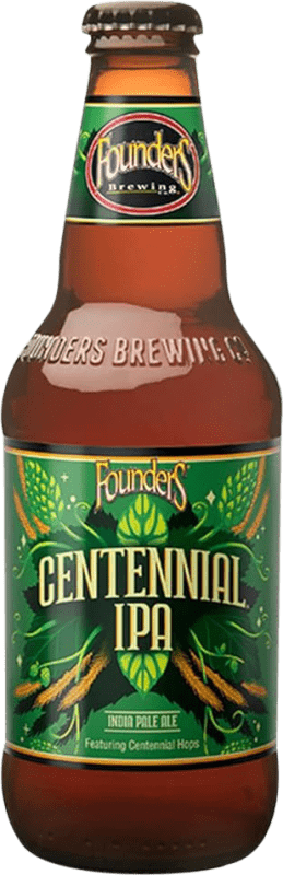 102,95 € 免费送货 | 盒装24个 啤酒 Mahou Founders Centennial IPA — India Pale Ale, Dorada — 金色 西班牙 三分之一升瓶 33 cl