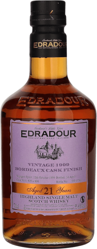389,95 € Kostenloser Versand | Single Malt Whisky Edradour Bordeaux Cask Finish — Fassreifung, Vintage Hochland Großbritannien 21 Jahre Flasche 70 cl