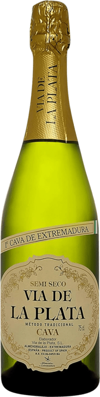 6,95 € Spedizione Gratuita | Spumante bianco Vía de la Plata Coupage Semisecco Semidolce D.O. Cava Estremadura Spagna Macabeo, Parellada Bottiglia 75 cl