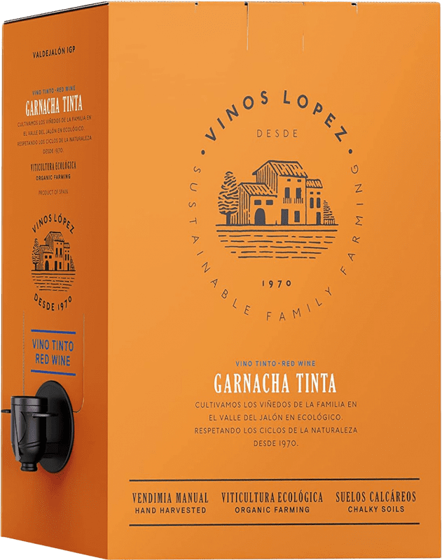 14,95 € Envío gratis | Vino tinto Vinos López I.G.P. Vino de la Tierra de Valdejalón Aragón España Garnacha Bag in Box 3 L