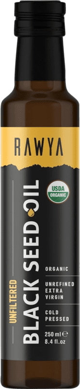 29,95 € Бесплатная доставка | Растительное масло Rawya Black — Чёрная версия, Unfiltered — Нефильтрованный Индейка Organic — Органический Мини-бутылка 25 cl Comino — Тмин