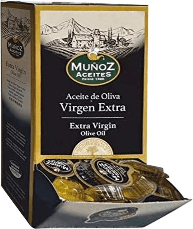 47,95 € Envoi gratuit | Boîte de 168 unités Huile d'Olive Muñoz Virgen Extra Espagne Doses Uniques 1 cl