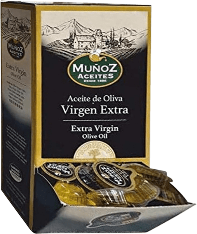 31,95 € Spedizione Gratuita | Scatola da 168 unità Olio d'Oliva Muñoz EVO Extra Vergine Spagna Monodose 1 cl