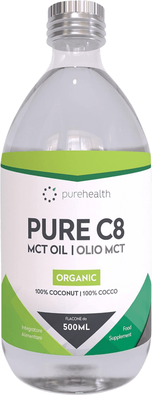 29,95 € Envío gratis | Aceite Vegetal Pure Health MCT C8 Alemania Organic — Ecológico Botella Medium 50 cl Coconut — Coco