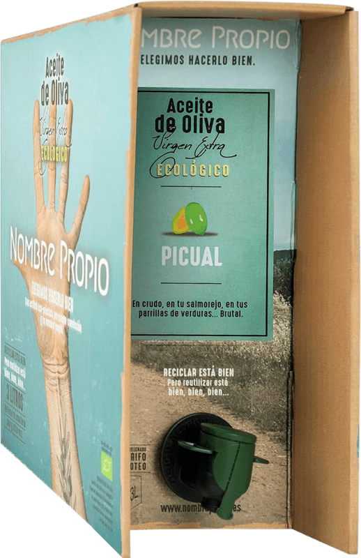 94,95 € Envío gratis | Aceite de Oliva ‎Nombre Propio Virgen Extra Picante Eco España Picual Botella Especial 3 L