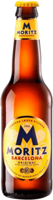 36,95 € Envio grátis | Caixa de 24 unidades Cerveja Moritz Catalunha Espanha Garrafa Terço 33 cl