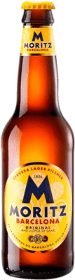 38,95 € Envío gratis | Caja de 24 unidades Cerveza Moritz Cataluña España Botellín Tercio 33 cl