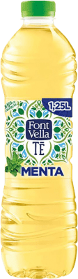 9,95 € Envio grátis | Caixa de 6 unidades Água Font Vella Mineral Natural Espanha 1 L Menta — Hortelã, Té Verde — Chá Verde