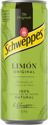 38,95 € Envío gratis | Caja de 24 unidades Refrescos y Mixers Schweppes Limón España Lata 20 cl