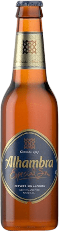 47,95 € Envio grátis | Caixa de 30 unidades Cerveja Alhambra Andaluzia Espanha Garrafa Pequena 20 cl Sem Álcool