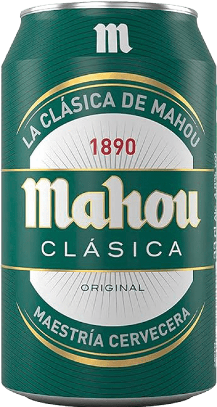 36,95 € Kostenloser Versand | 24 Einheiten Box Bier Mahou Clásica Gemeinschaft von Madrid Spanien Alu-Dose 33 cl