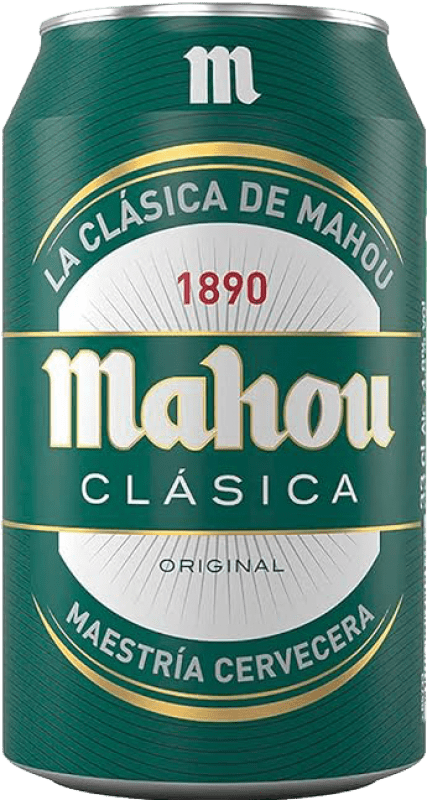 23,95 € Envio grátis | Caixa de 24 unidades Cerveja Mahou Clássico Madri Espanha Lata 33 cl