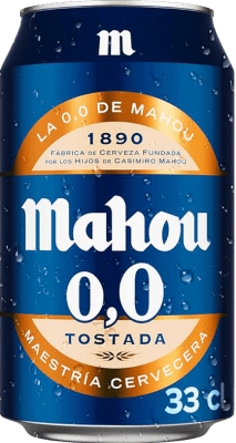 35,95 € Envio grátis | Caixa de 24 unidades Cerveja Mahou Tostada Madri Espanha Lata 33 cl 0.0 Zero Zero Sem Álcool