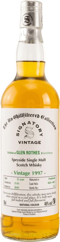 272,95 € Envío gratis | Whisky Single Malt Signatory Vintage The Unchilfiltered Collection at Glenrothes Reino Unido 21 Años Botella 70 cl