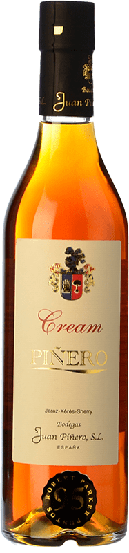 25,95 € 免费送货 | 加强葡萄酒 Juan Piñero Cream — 奶油 D.O. Manzanilla-Sanlúcar de Barrameda 桑卢卡尔德巴拉梅达 西班牙 Palomino Fino, Pedro Ximénez 中瓶装 50 cl
