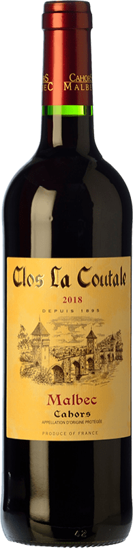11,95 € 免费送货 | 红酒 Clos La Coutale 岁 A.O.C. Cahors 皮埃蒙特 法国 Merlot, Malbec 瓶子 75 cl