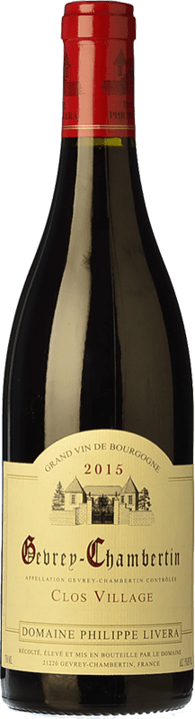 87,95 € Free Shipping | Red wine Philippe Livera Clos Village Aged A.O.C. Gevrey-Chambertin Burgundy France Pinot Black Bottle 75 cl