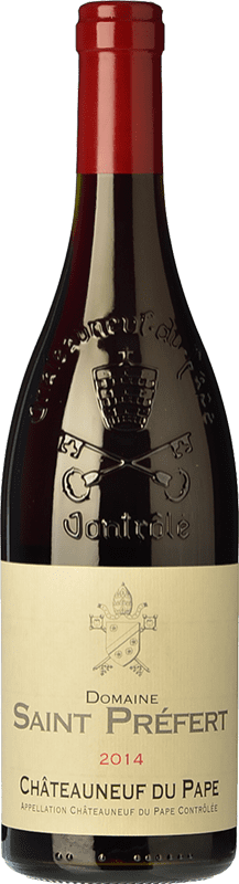 37,95 € 免费送货 | 红葡萄酒 Saint-Préfert 年轻的 A.O.C. Châteauneuf-du-Pape 罗纳 法国 Syrah — 西拉, Garnacha — 歌海娜, Monastrell — 莫纳斯特雷尔, Cinsault — 珍梭 Eco — 生态 有机 天然 75 cl