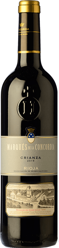 10,95 € Envio grátis | Vinho tinto Marqués de La Concordia Crianza D.O.Ca. Rioja La Rioja Espanha Tempranillo Garrafa 75 cl