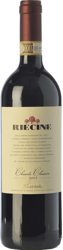 42,95 € Envío gratis | Vino tinto Riecine Reserva D.O.C.G. Chianti Classico Toscana Italia Sangiovese Botella 75 cl