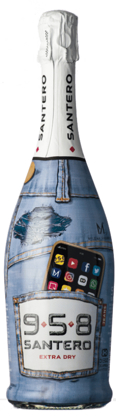 9,95 € Бесплатная доставка | Белое игристое Santero 958 Extradry Blue Jeans Milena Andrade Экстра сухой D.O.C. Piedmont Пьемонте Италия Bacca White бутылка 75 cl