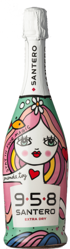 9,95 € Envío gratis | Espumoso blanco Santero 958 Extradry Amanda Toy Magic Extra Seco D.O.C. Piedmont Piemonte Italia Bacca Blanca Botella 75 cl