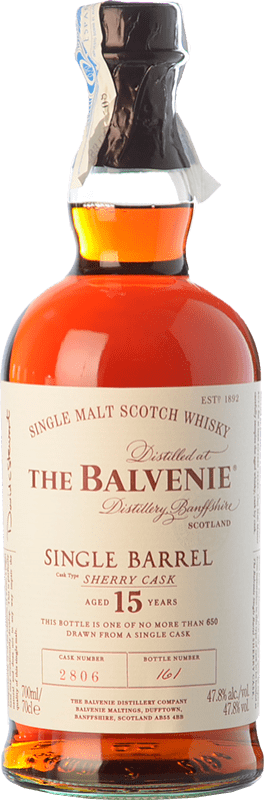 128,95 € Envío gratis | Whisky Single Malt Balvenie Single Barrel Speyside Reino Unido 15 Años Botella 70 cl