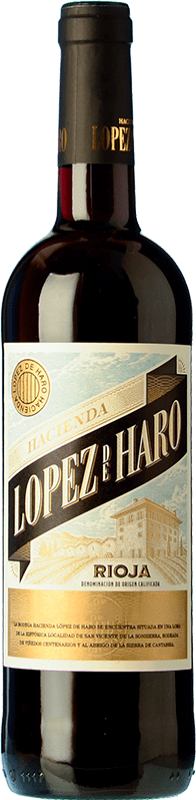 8,95 € 免费送货 | 红酒 Hacienda López de Haro 岁 D.O.Ca. Rioja 拉里奥哈 西班牙 Tempranillo, Grenache, Graciano 瓶子 75 cl