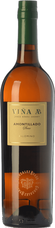 18,95 € 免费送货 | 加强葡萄酒 González Byass Viña AB Seco — 干型 Amontillado — 阿蒙提亚多酒 D.O. Jerez-Xérès-Sherry 安达卢西亚 西班牙 Palomino Fino 12 岁 瓶装 75 cl