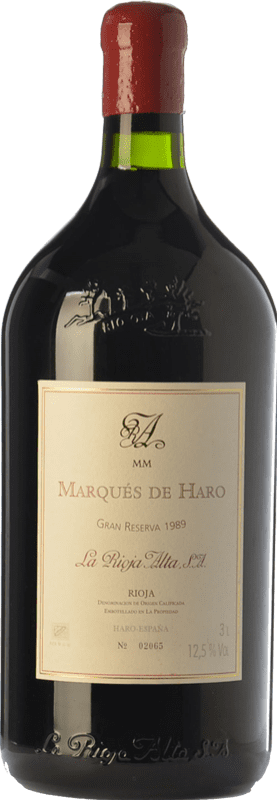 359,95 € Бесплатная доставка | Красное вино Rioja Alta Marqués de Haro Гран Резерва 1989 D.O.Ca. Rioja Ла-Риоха Испания Tempranillo — Темпранильо, Graciano — Грасиано, Mazuelo — Масуэло Бутылка Иеробоам Двойной Магнум 3 L