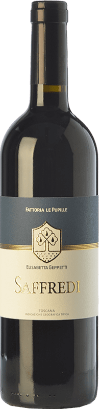 101,95 € Бесплатная доставка | Красное вино Le Pupille Saffredi D.O.C. Maremma Toscana Тоскана Италия Merlot — Мерло, Cabernet Sauvignon — Каберне Совиньон, Petit Verdot Бутылка 75 cl