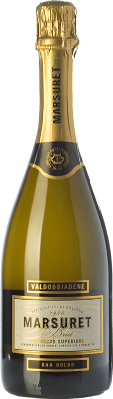 12,95 € Бесплатная доставка | Белое игристое Marsuret брют D.O.C. Prosecco Венето Италия Glera бутылка 75 cl