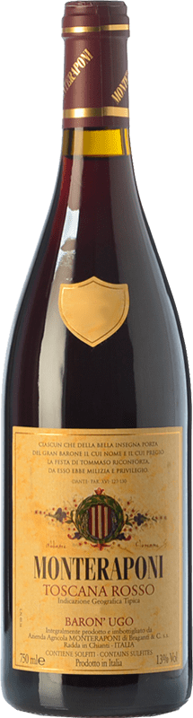 69,95 € Spedizione Gratuita | Vino rosso Monteraponi Baron'Ugo I.G.T. Toscana Toscana Italia Sangiovese, Colorino, Canaiolo Bottiglia 75 cl