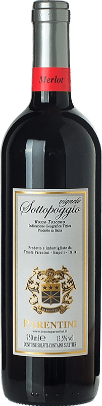 9,95 € Kostenloser Versand | Rotwein Parentini Sottopoggio I.G.T. Toscana Toskana Italien Merlot Flasche 75 cl